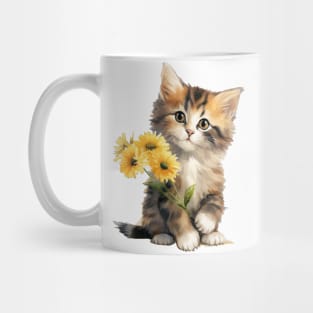 Watercolour Cat With Flower Mug